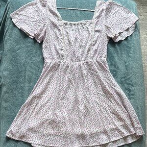 Lavender Floral Print Dress with Sleeves